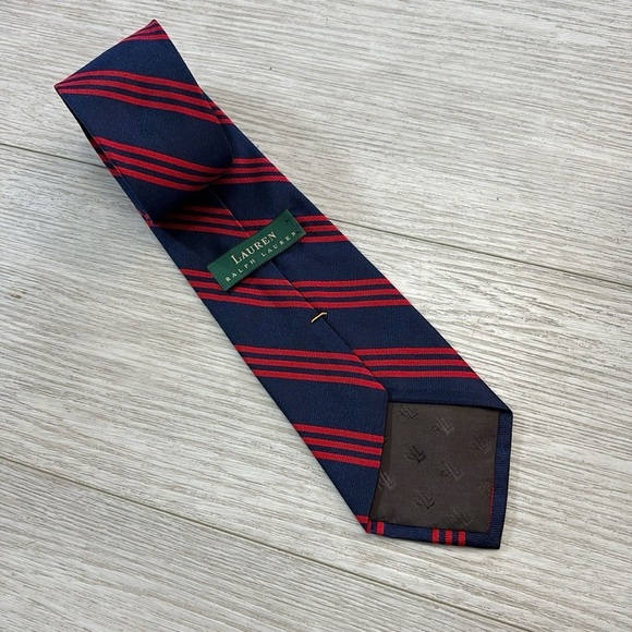 Lauren Ralph Lauren Navy Blue Red Striped Tie - Picture 7 of 8